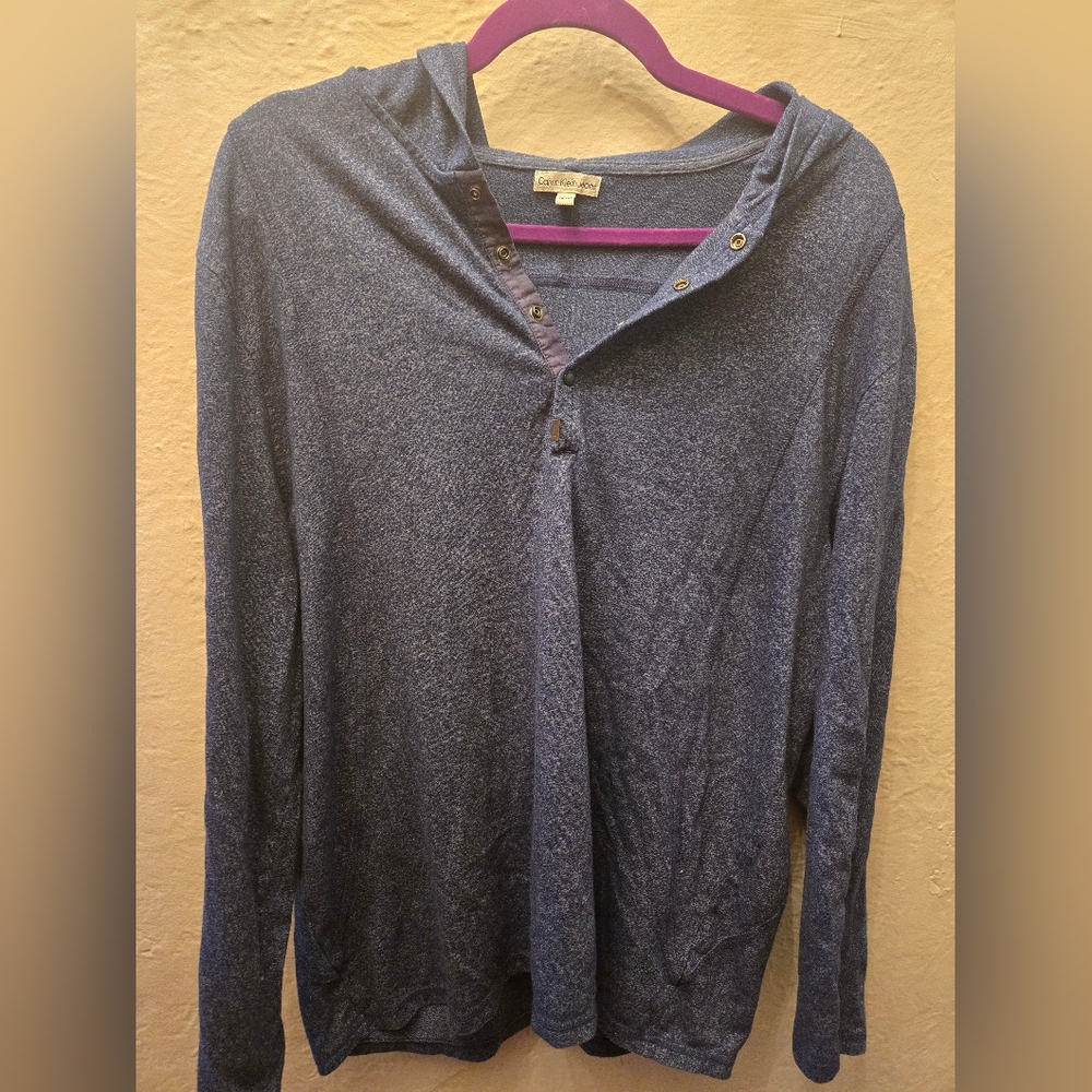 ❤️‍🔥Calvin Klein Jeans Blue Hooded Henley Top Casual Pullover Hoodie